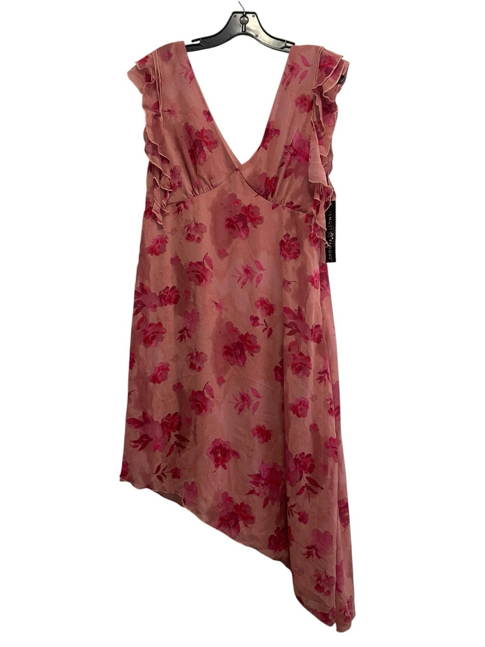 Almost Famous Womens L Pink Floral Ruffle Dress Cottagecore Romantic Boho NEW
